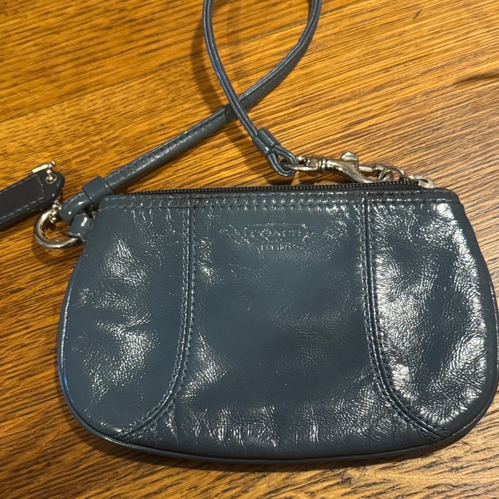 Coach Dark Blue Leather Wristlet